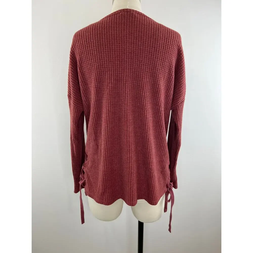 Z Supply Mauve Long Sleeve Waffle Knit Lace-Up Side Cotton Blend Top M NWOT